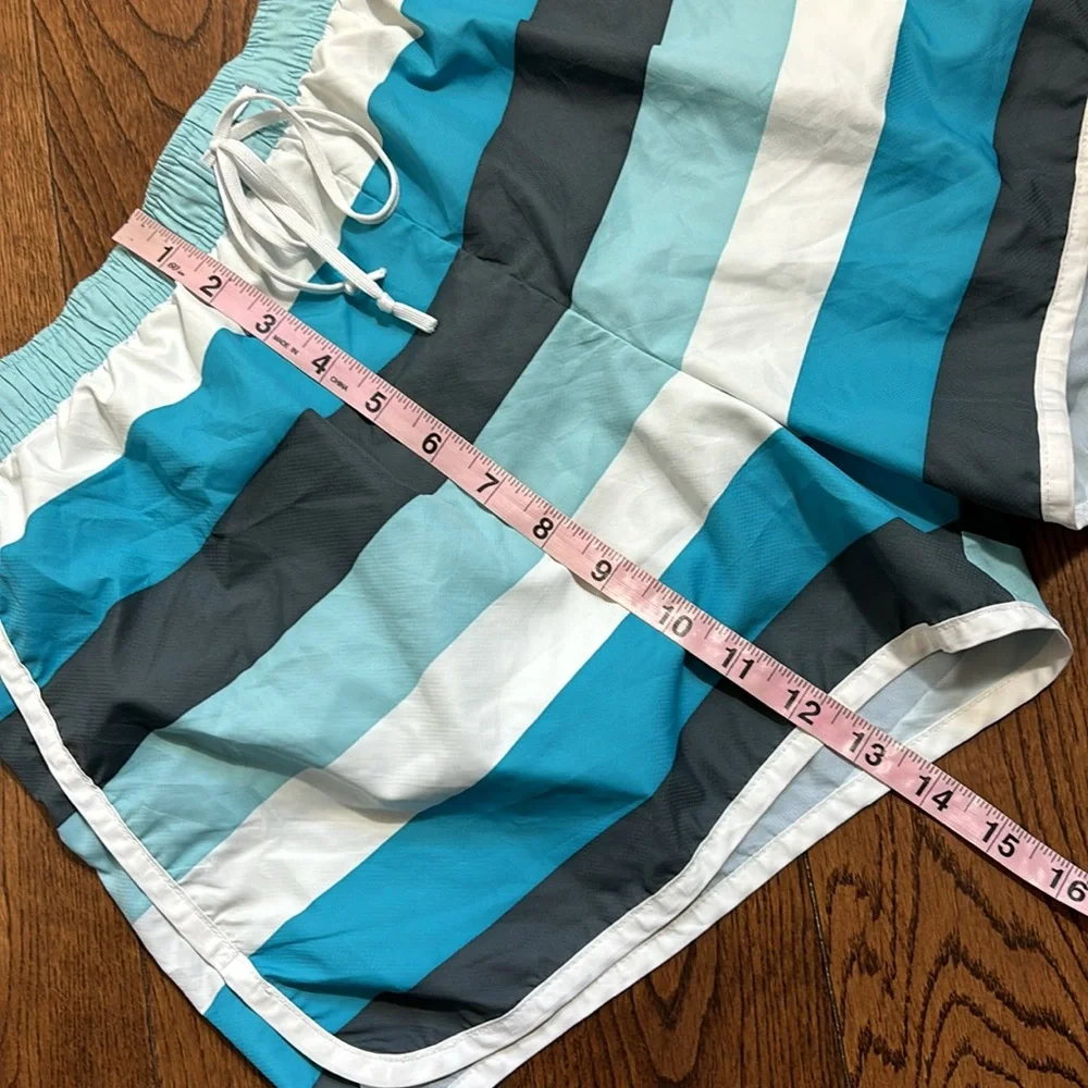 ATHLETA lined swim shorts size Large striped shorts elastic waist drawstring